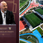 Óscar Pérez Rojas, director del Instituto Hidalguense del Deporte, junto a una vista aérea de la Ciudad Deportiva de Alto Rendimiento de Pachuca.